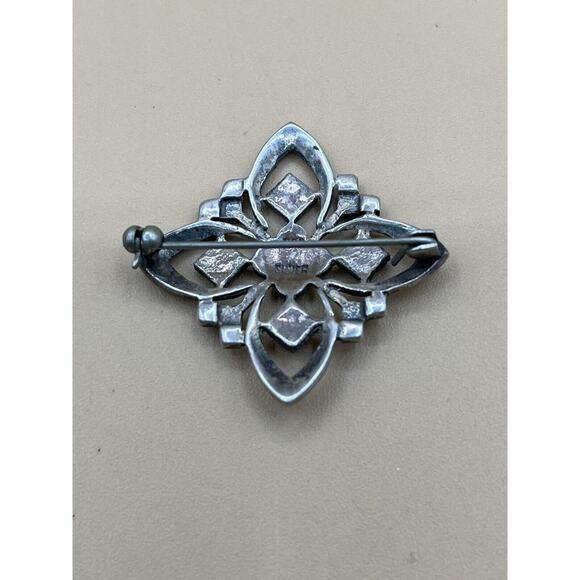 Vintage 925 Sterling Brooch Pin 4 Leaf Flower Sparkling - Picture 3 of 4